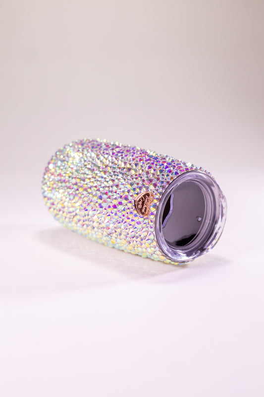 Sparkly tumbler with a white background
