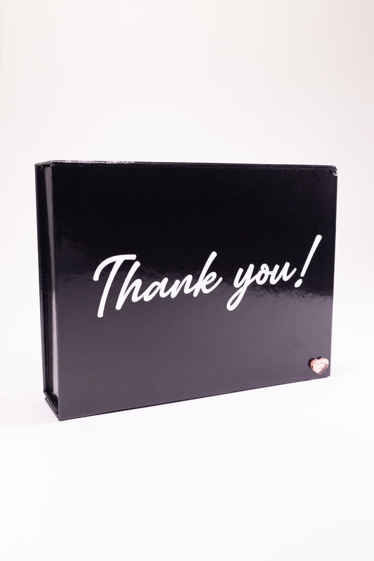 Black box with 'Thank you!' text on a white background