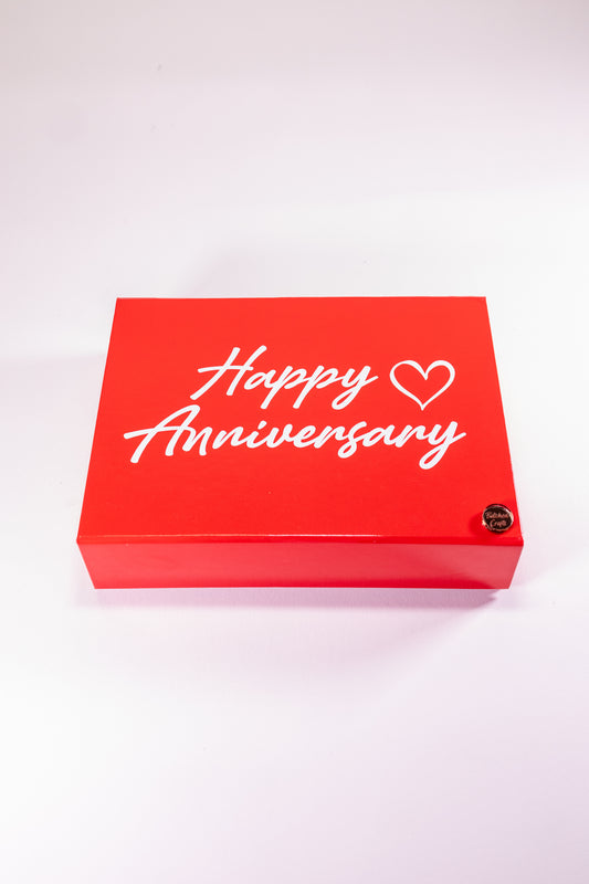 Red box with 'Happy Anniversary' text on a white background